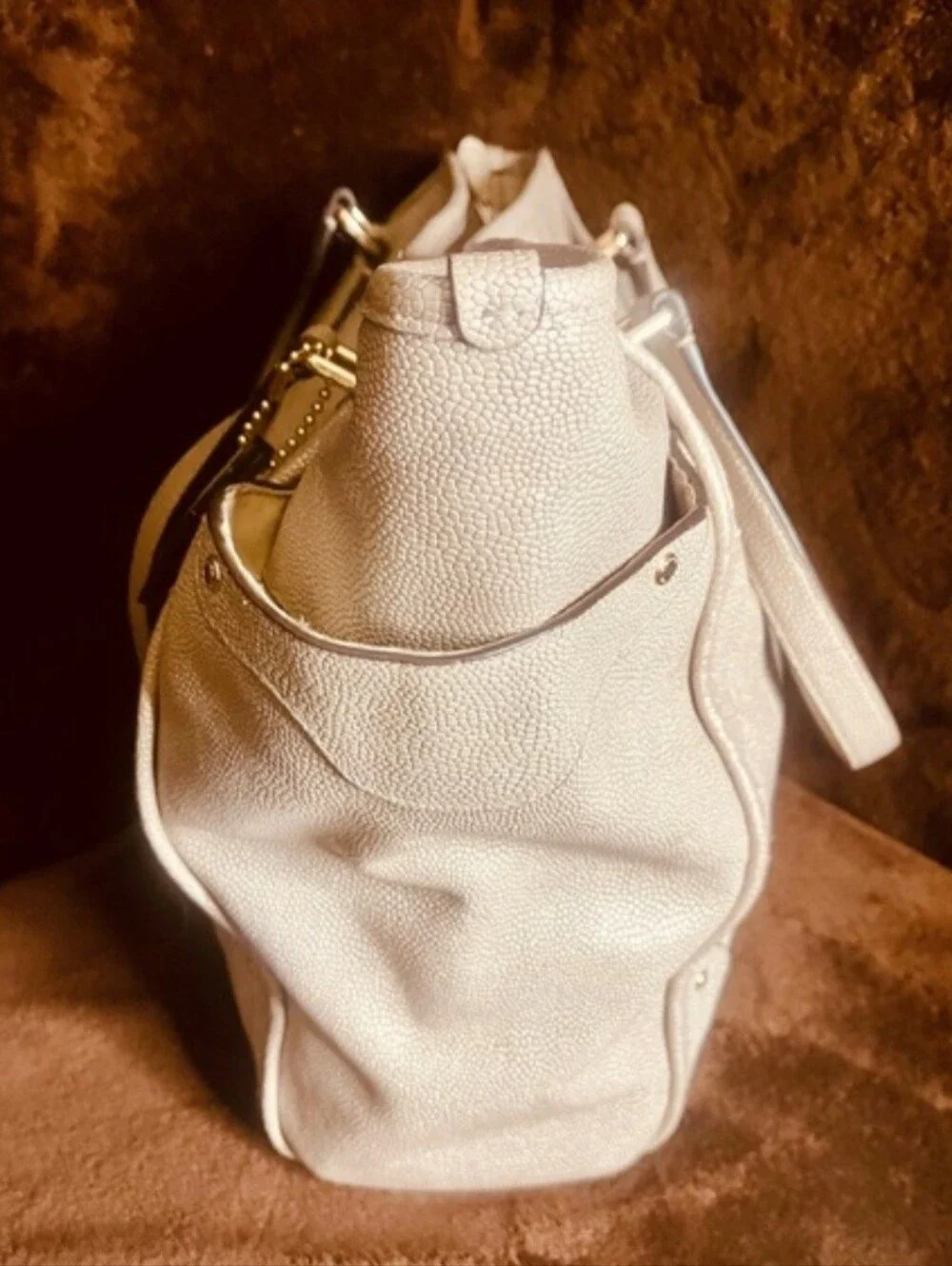 Coach Mickie Metallic Pebble Leather Satchel
